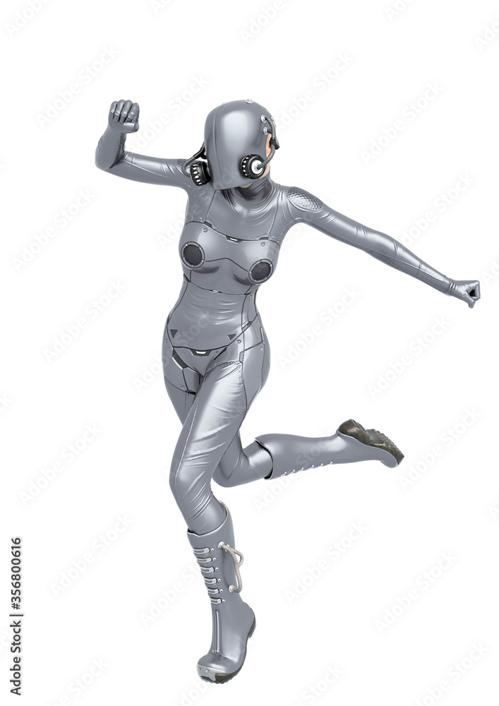 cyber soldier female running side view cyber soldier female running side view