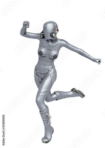 cyber soldier female running side view