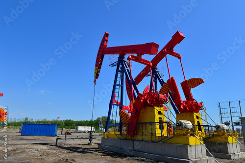 Oil pump working in the outdoor scene