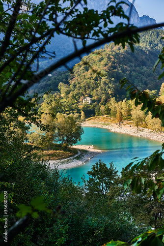 Lake Tenno with mountain reflection in water.Trento Italy  Europa. Turquoise lake in the mountains