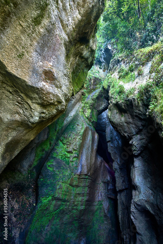 Varone Waterfall Lake Garda,view of the gorge of Varone, Trentino Alto Adige, Italy.