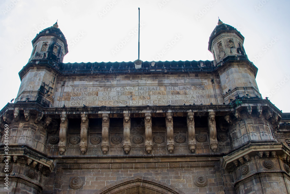 Mumbai India Nov 9th 2019: The arch of Gateway of India is an arch-monument built in the early twentieth-century in Mumbai. It was erected to commemorate the landing of first British monarch in India.