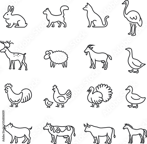 farm animals icon set