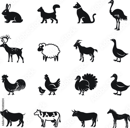 Animal Farm icon Vector Silhouettes Isolated on White Background
