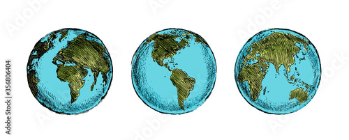 Vector  Sketch Globe Illustration. Planet Earth. Colorful Vector Illustration.