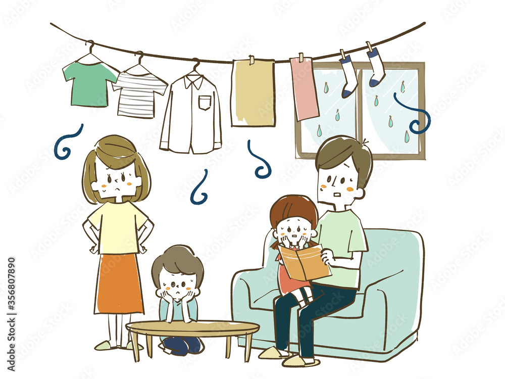 部屋干しが気になる家族 Stock Illustration Adobe Stock