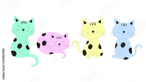 Cute kitty cat isolated vector illustration. Cat lover concept background