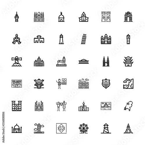 Editable 36 landmark icons for web and mobile