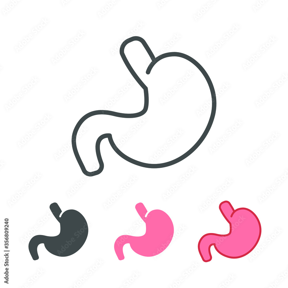 Human organ where food is digested. internal organ symbol in Digestive system anatomy. Inner Body part for medical infographic. Stomach icon. Vector illustration. Design on white background. EPS10 Human organ where food is digested. internal organ symbol in Digestive system anatomy. Inner Body part for medical infographic. Stomach icon. Vector illustration. Design on white background. EPS10
