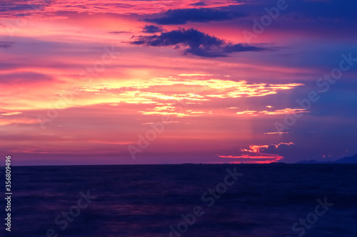 twilight sky during evening sunset over the sea