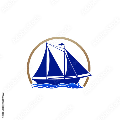 sailing blue ship isolated on white