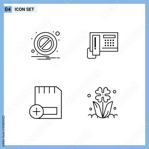 Set of 4 Modern UI Icons Symbols Signs for block, computers, telephoe, hardware, hardware photo