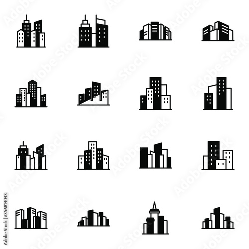 City  town  building icon set. Simple downtown  skyscraper  metropolis solid line icon sign concept. vector illustration. 