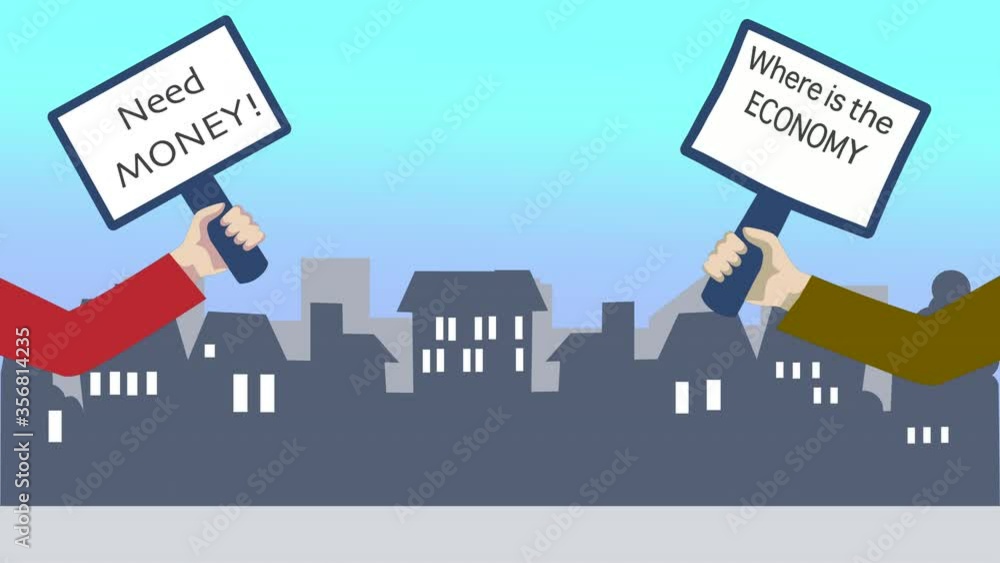 Concept of penury. Hand waving a banner board with words need money written on it over blue background. Concept of penury. Hand waving a banner board with words need money written on it over blue background.