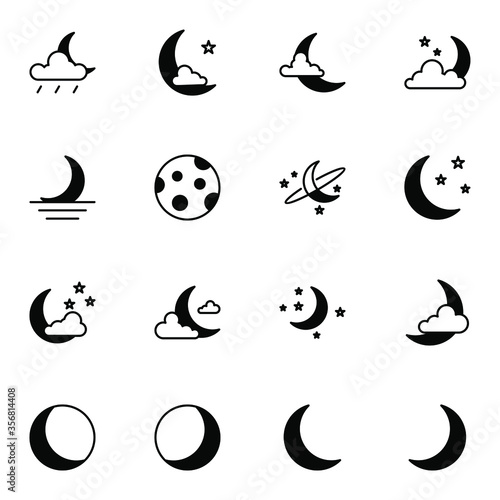 Moon  crescent  night icon set. Simple moon  midnight  stars solid line icon sign concept. vector illustration. 