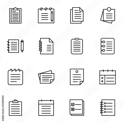 Note, memo, letter icon set. Simple notes, list, schedule outline icon sign concept. vector illustration. 