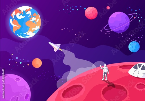 An astronaut on Mars observes the movement of a spaceship to earth in space
