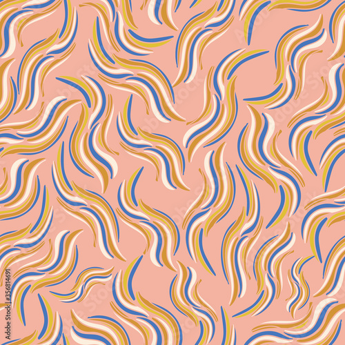Light salmon colour with swirling shapes seamless pattern background design.