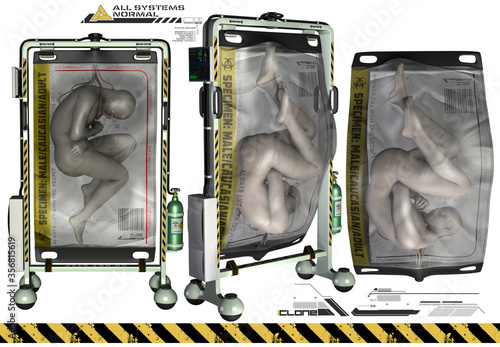 3D clone of a male in cloning containment various views photo