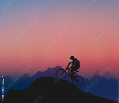 Explorer, Cyclist, Mountaintop, Sunset