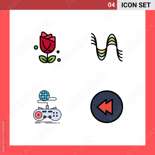 Filledline Flat Color Pack of 4 Universal Symbols of flower, game, plent, pitch, internet photo