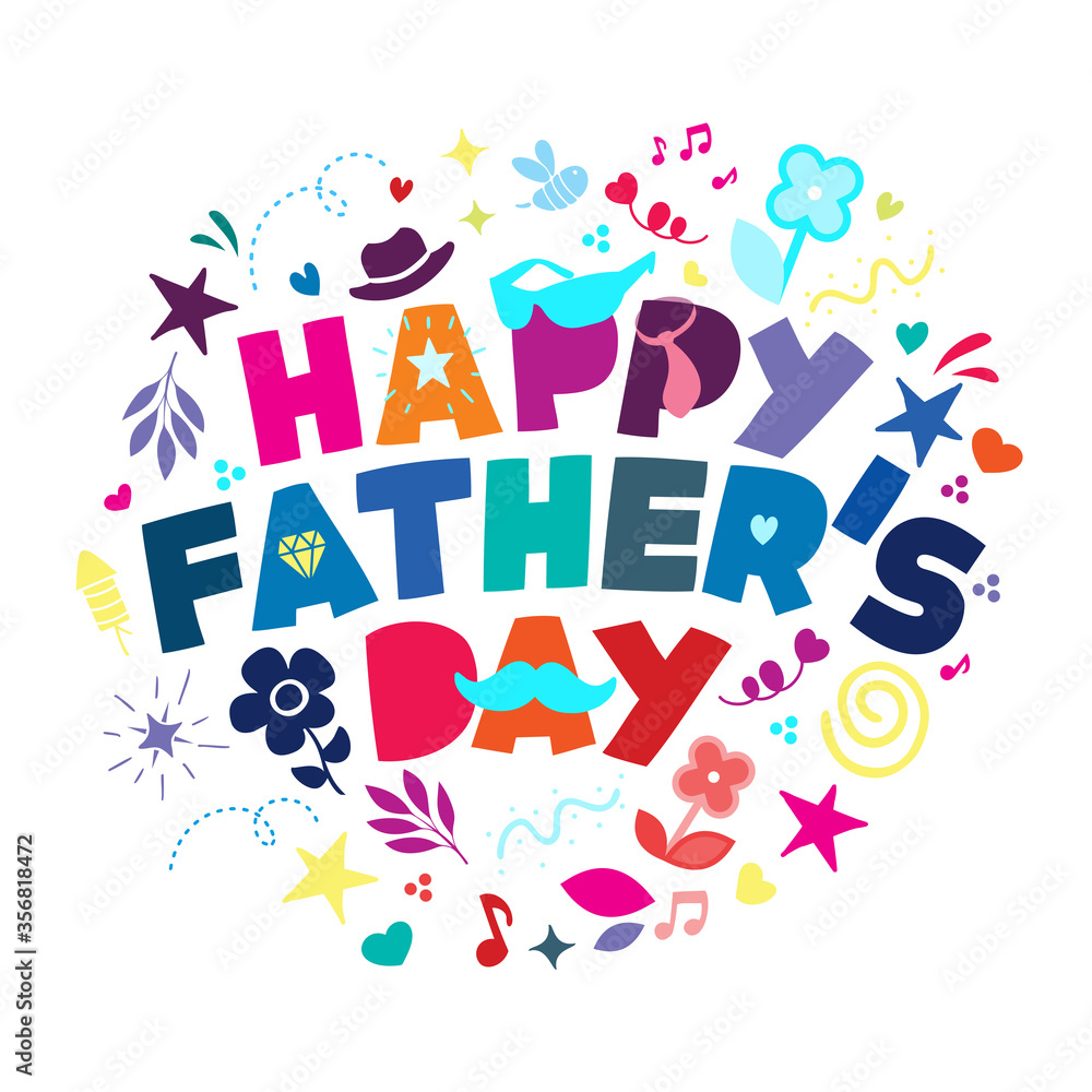 An abstract vector illustration on Happy Father's Day text with typographic design elements on an isolated white background