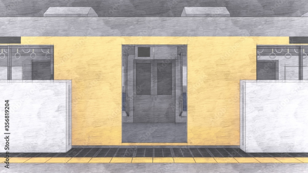 電車黄色 ホーム ドア閉まる 人有り イラスト65 Stock Illustration Adobe Stock