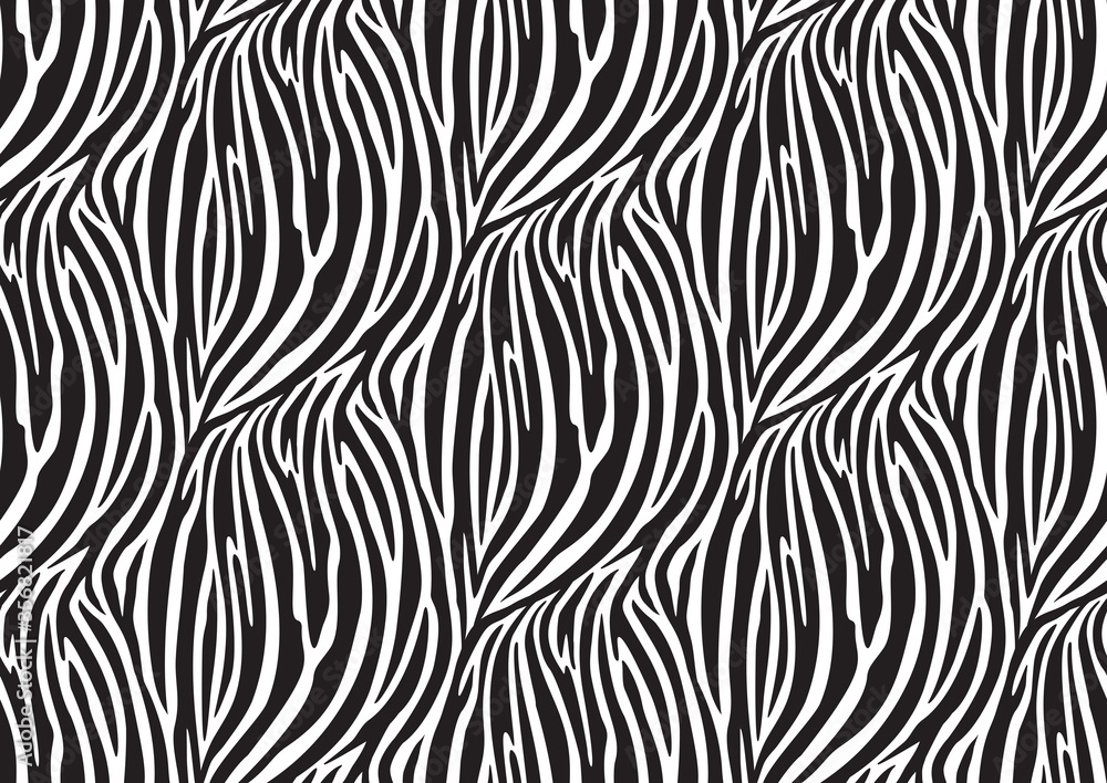 Zebra seamless pattern in abstract style on black background. Vector illustration. Camouflage.