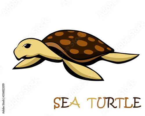 Vector illustration cartoon on a white background of a cute sea turtle.