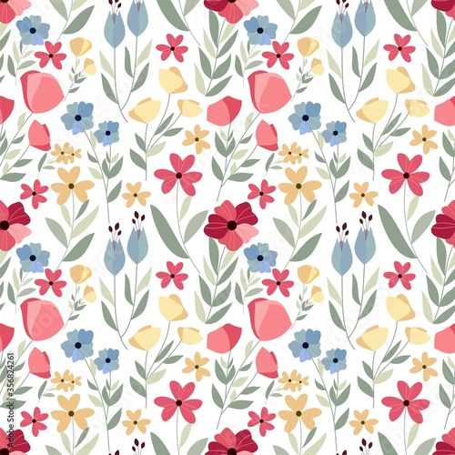 Hand drawn Flower Seamless Pattern with white background