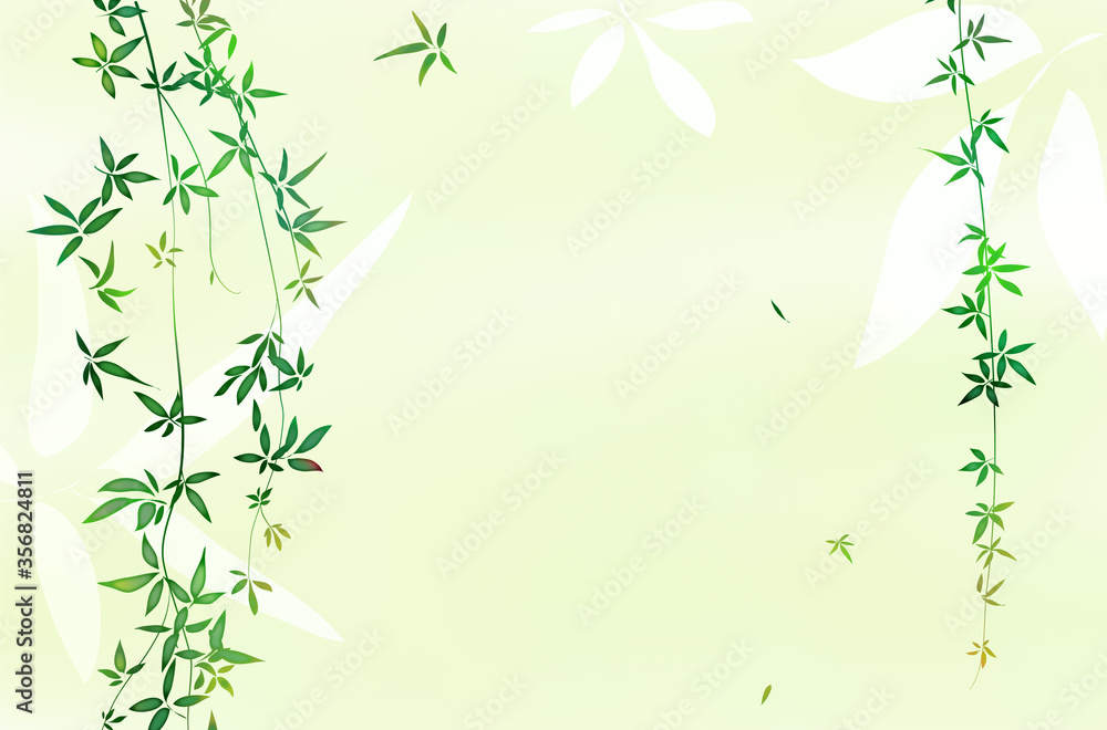 Summer greeting card with flesh green leaves and vine
