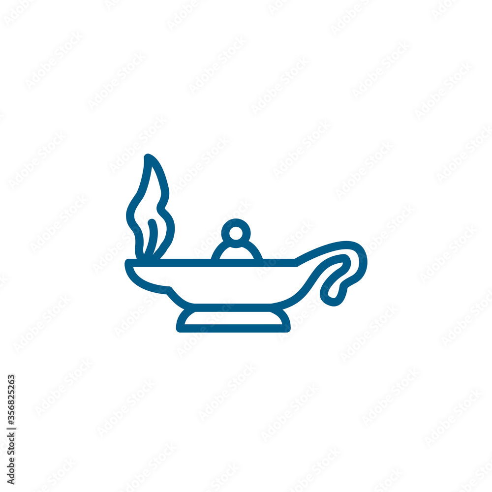 Magic Oil Lamp Line Blue Icon On White Background. Blue Flat Style Vector Illustration
