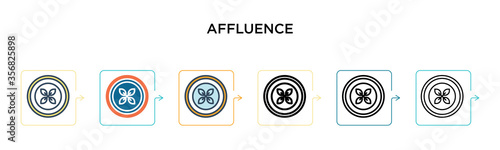 Affluence vector icon in 6 different modern styles. Black, two colored affluence icons designed in filled, outline, line and stroke style. Vector illustration can be used for web, mobile, ui