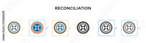 Reconciliation vector icon in 6 different modern styles. Black, two colored reconciliation icons designed in filled, outline, line and stroke style. Vector illustration can be used for web, mobile, ui photo