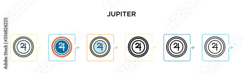Jupiter vector icon in 6 different modern styles. Black, two colored jupiter icons designed in filled, outline, line and stroke style. Vector illustration can be used for web, mobile, ui