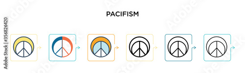 Pacifism vector icon in 6 different modern styles. Black, two colored pacifism icons designed in filled, outline, line and stroke style. Vector illustration can be used for web, mobile, ui