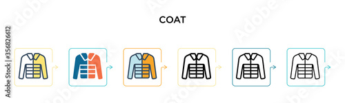 Coat vector icon in 6 different modern styles. Black, two colored coat icons designed in filled, outline, line and stroke style. Vector illustration can be used for web, mobile, ui