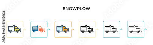 Snowplow vector icon in 6 different modern styles. Black, two colored snowplow icons designed in filled, outline, line and stroke style. Vector illustration can be used for web, mobile, ui