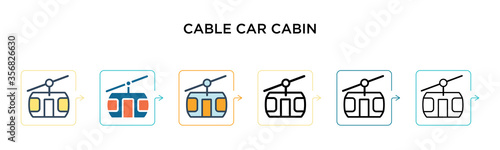 Cable car cabin vector icon in 6 different modern styles. Black, two colored cable car cabin icons designed in filled, outline, line and stroke style. Vector illustration can be used for web, mobile,