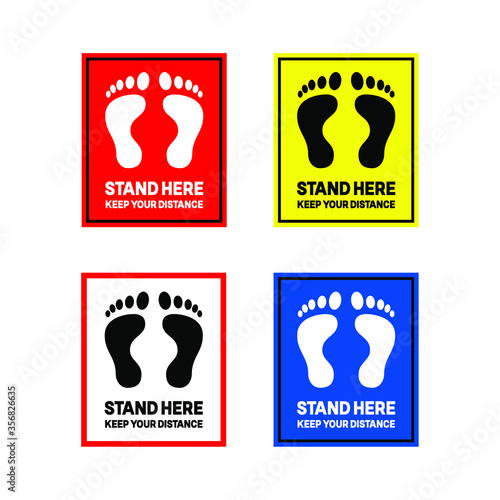 "Stand here" - footprint sign set - Floor Sticker for protecting infection from coronavirus Covid-19