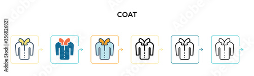 Coat vector icon in 6 different modern styles. Black, two colored coat icons designed in filled, outline, line and stroke style. Vector illustration can be used for web, mobile, ui