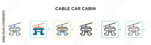 Cable car cabin vector icon in 6 different modern styles. Black, two colored cable car cabin icons designed in filled, outline, line and stroke style. Vector illustration can be used for web, mobile,