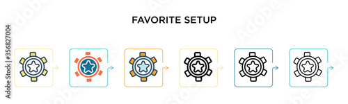 Favorite setup vector icon in 6 different modern styles. Black, two colored favorite setup icons designed in filled, outline, line and stroke style. Vector illustration can be used for web, mobile, ui