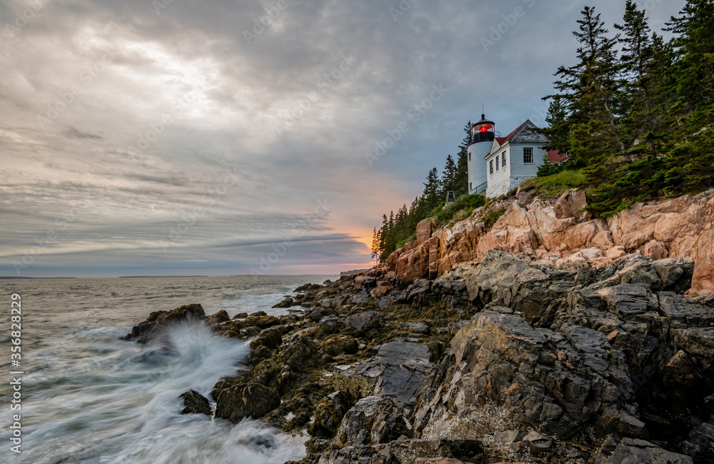 Sunset over Bass Harbor Lighthouse in Acadia National Park, Maine 