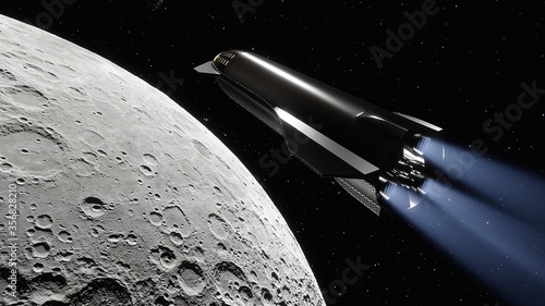 SpaceX Starship satellite, SpaceX Concept Spacecraft in orbit of the Moon 3d render