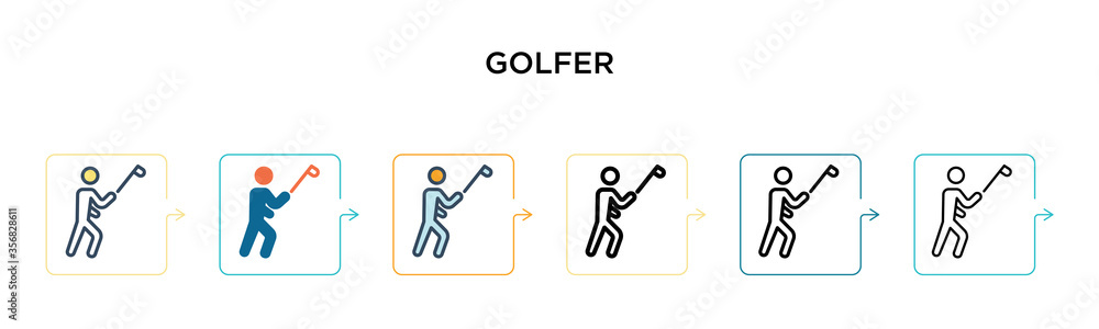 Golfer vector icon in 6 different modern styles. Black, two colored golfer icons designed in filled, outline, line and stroke style. Vector illustration can be used for web, mobile, ui Golfer vector icon in 6 different modern styles. Black, two colored golfer icons designed in filled, outline, line and stroke style. Vector illustration can be used for web, mobile, ui