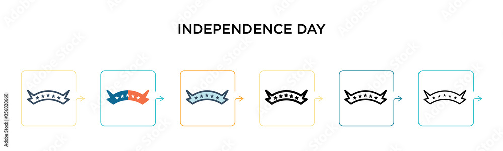 Independence day vector icon in 6 different modern styles. Black, two colored independence day icons designed in filled, outline, line and stroke style. Vector illustration can be used for web,