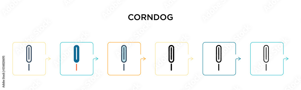 Corndog vector icon in 6 different modern styles. Black, two colored corndog icons designed in filled, outline, line and stroke style. Vector illustration can be used for web, mobile, ui Corndog vector icon in 6 different modern styles. Black, two colored corndog icons designed in filled, outline, line and stroke style. Vector illustration can be used for web, mobile, ui