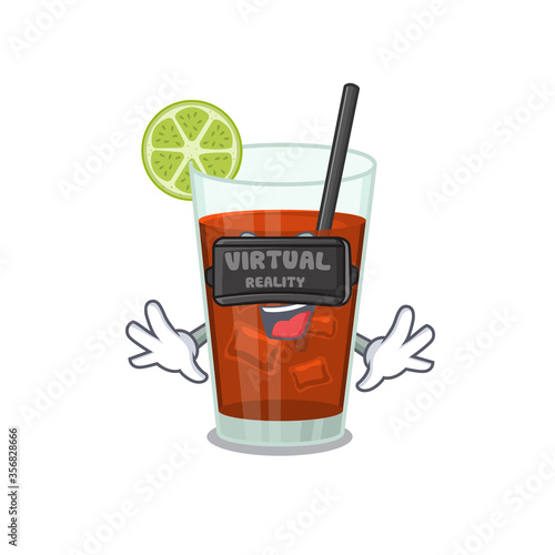 A cartoon image of cuba libre cocktail using modern Virtual Reality headset