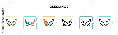 Blessings vector icon in 6 different modern styles. Black, two colored blessings icons designed in filled, outline, line and stroke style. Vector illustration can be used for web, mobile, ui